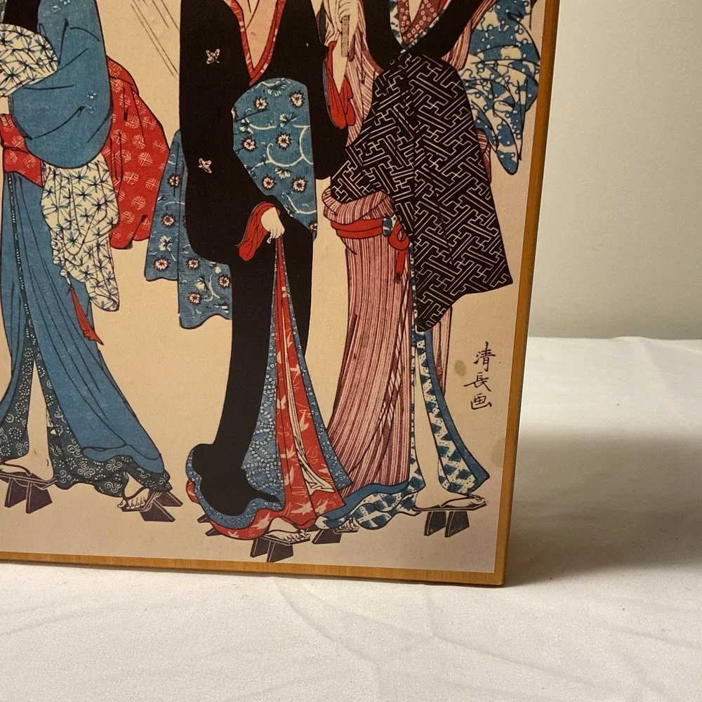 Balos Woodblock Print Depicting 3 18th Century Geisha With Rice Paper Stationary